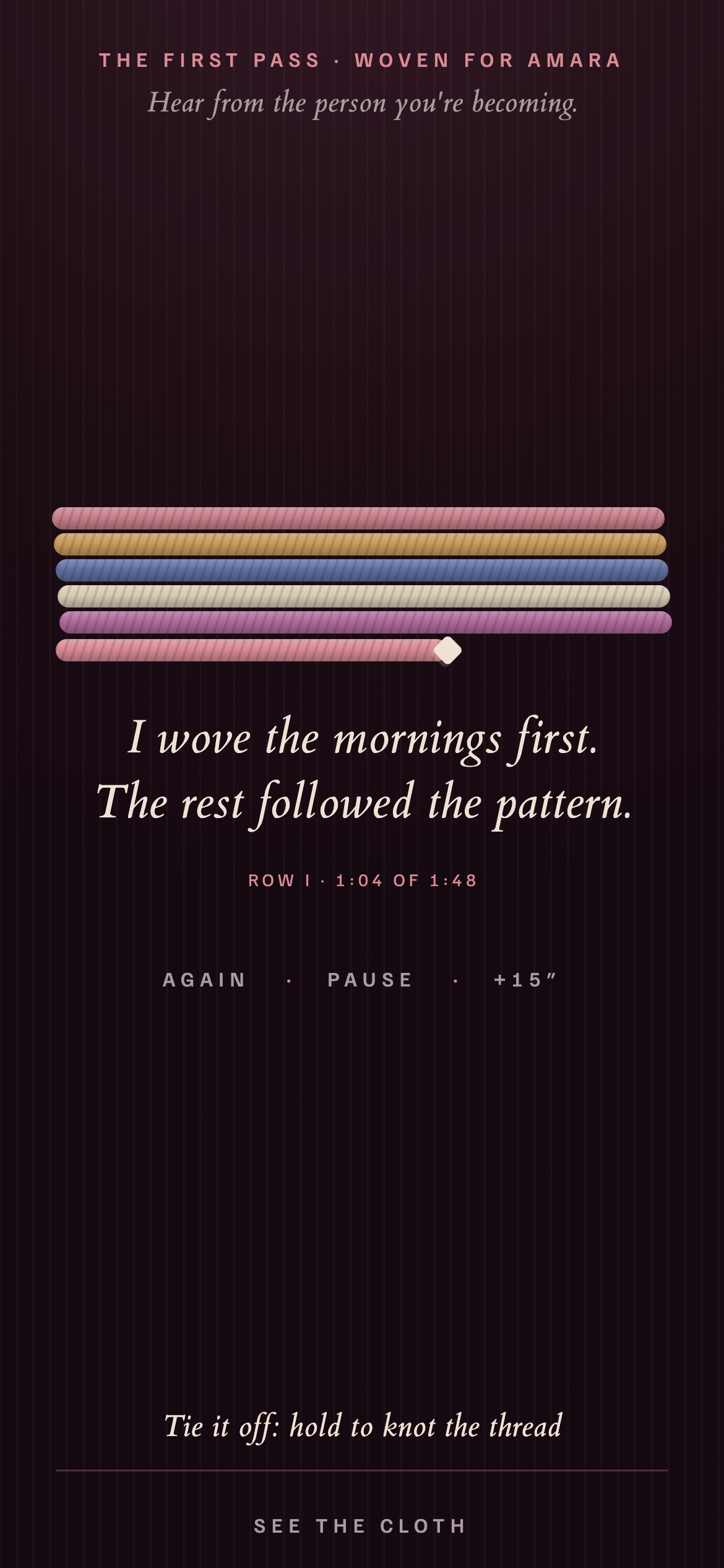 Era audio ritual screen with woven rows and playback controls
